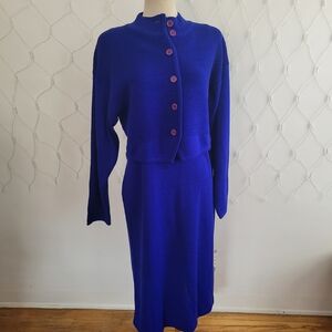 Vintage Knit Sweater Set • Royal Blue • 2 Pieces • Shift Dress • Size 14
